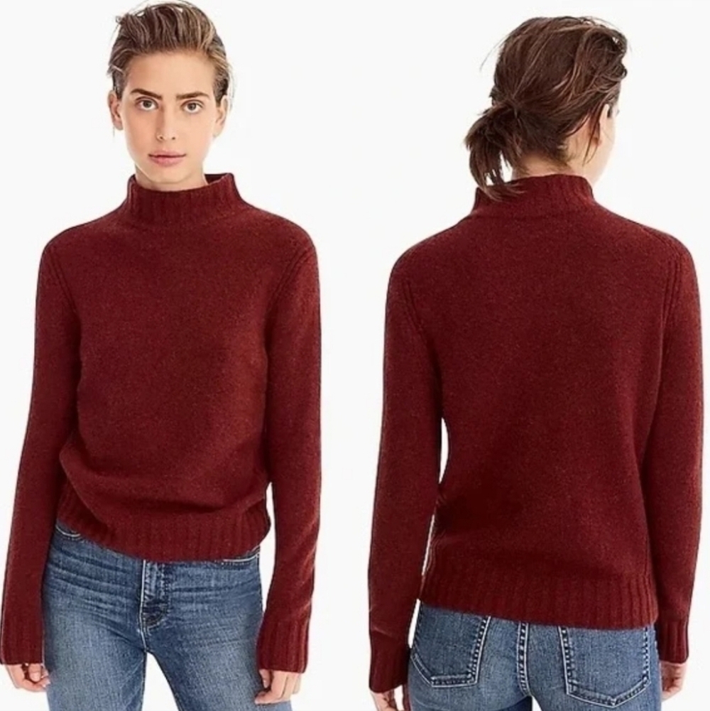 J. Crew Mockneck Sweater in Supersoft Yarn Alpaca Merino Wool XS Burgundy